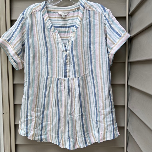 Lucky Brand Tops - Lucky Brand Women S/P pastel Multi Color Striped Henley Empire Waist‎ Top